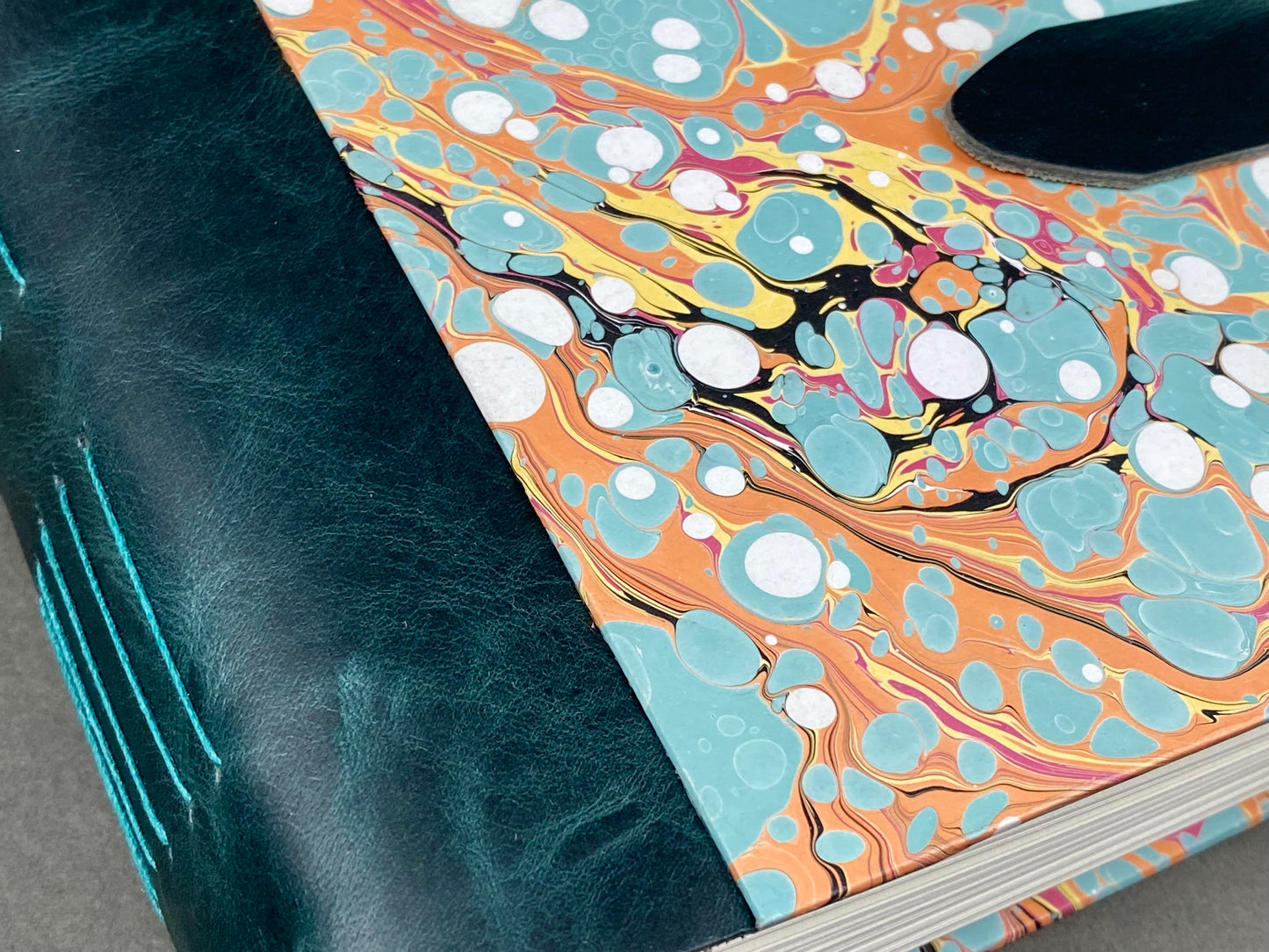 6x9 Marbled Photo Album, Hardcover with Leather Spine