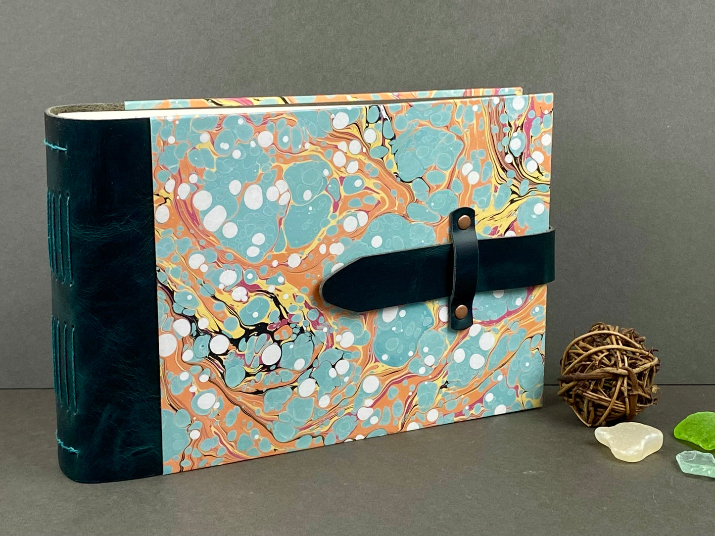 6x9 Marbled Photo Album, Hardcover with Leather Spine