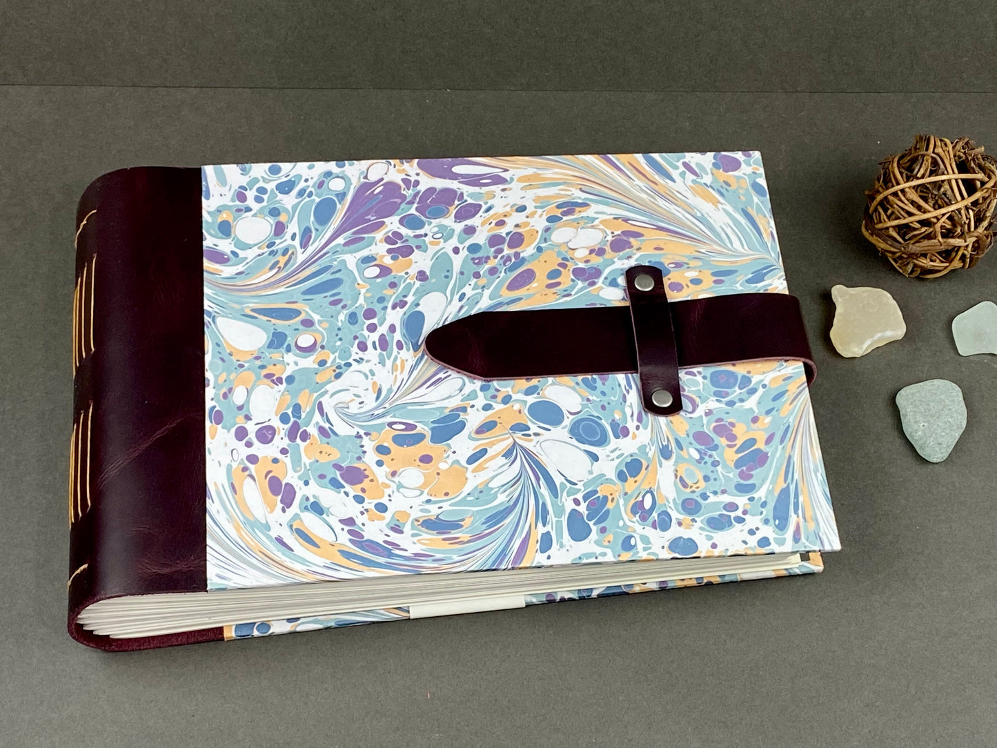 6x9 Marbled Photo Album, Hardcover with Leather Spine