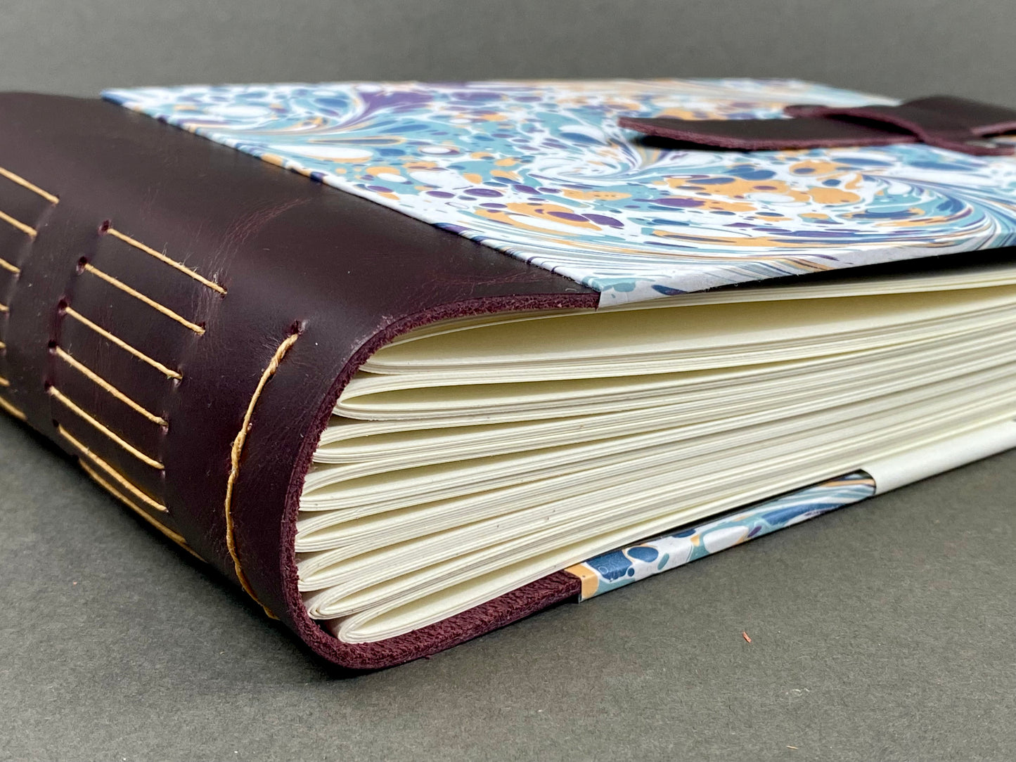 6x9 Marbled Photo Album, Hardcover with Leather Spine