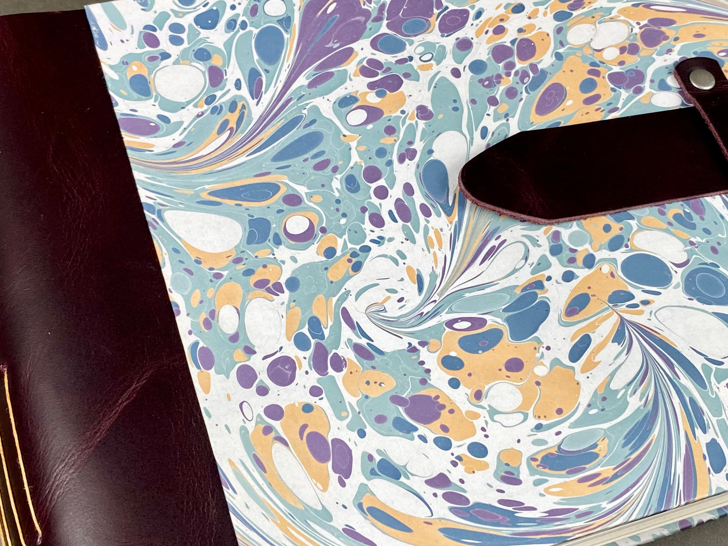 6x9 Marbled Photo Album, Hardcover with Leather Spine