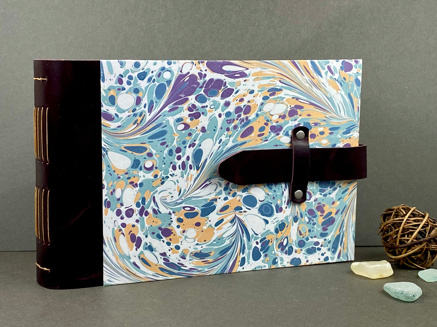 6x9 Marbled Photo Album, Hardcover with Leather Spine