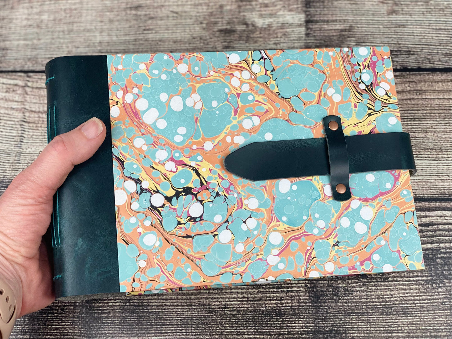 6x9 Marbled Photo Album, Hardcover with Leather Spine