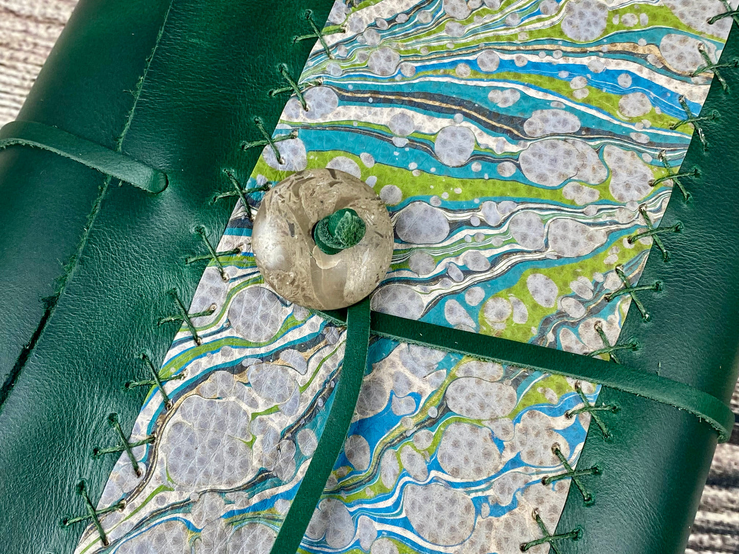 Large Emerald Leather Journal/Sketchbook with Marbling