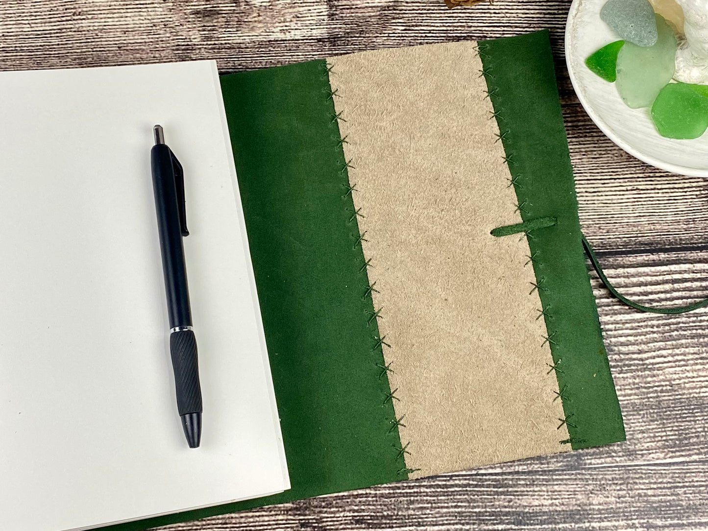Large Emerald Leather Journal/Sketchbook with Marbling