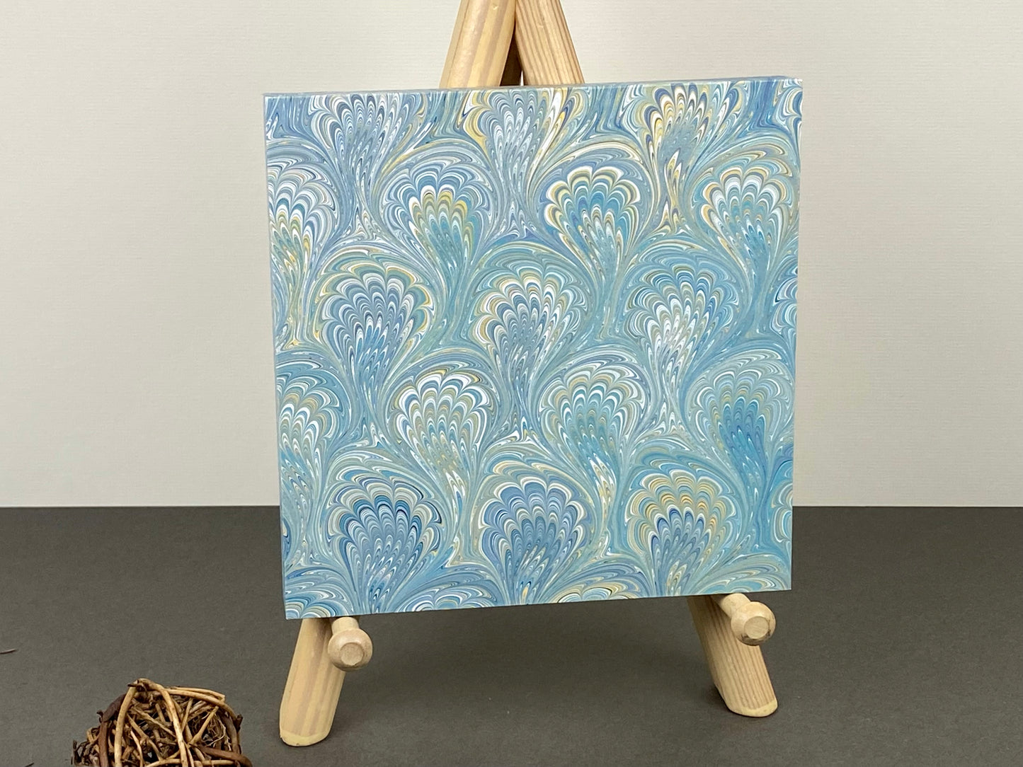 Original 6x6 Marbled Wall Art "Peacock Strut"