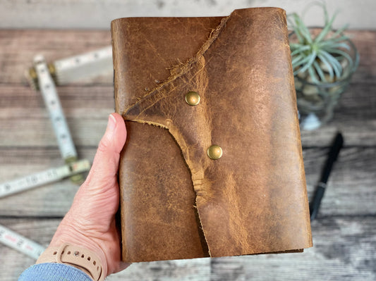 Large Leather Journal - Rustic Pecan Bison with Snaps