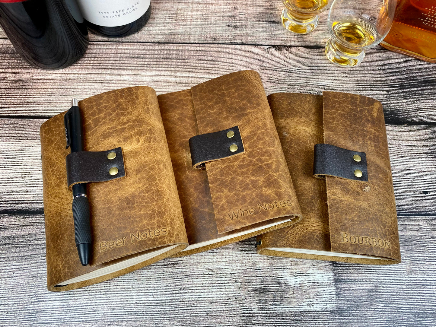 Refillable Journal for Whiskey, Bourbon, Wine or Beer Notes in Rustic Pecan