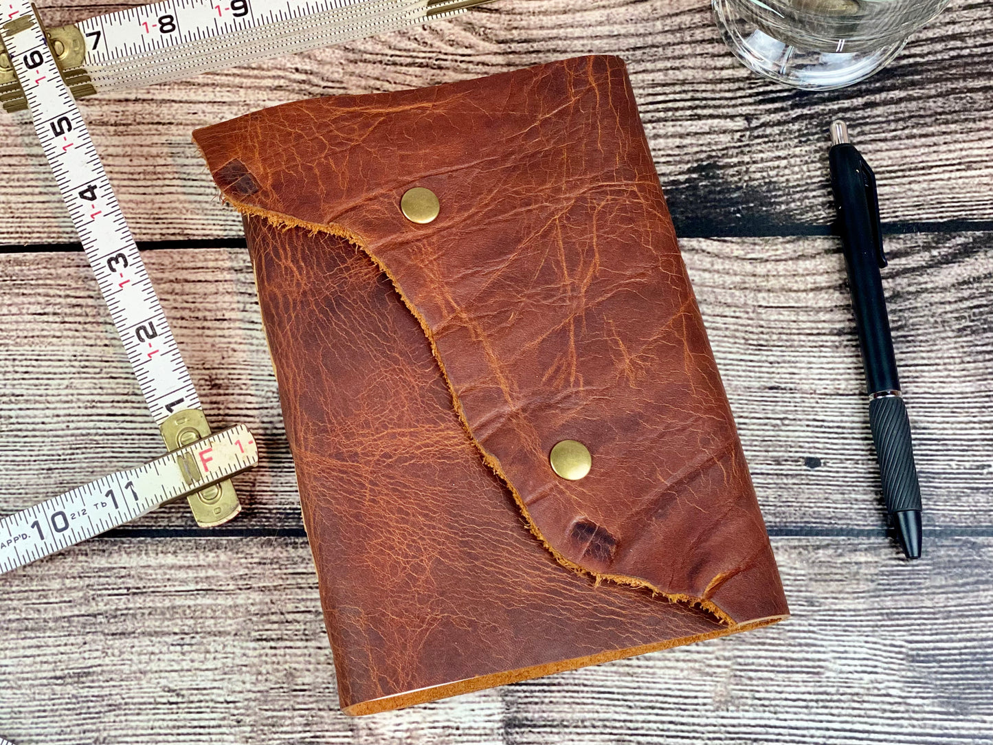 Medium Leather Journal - Rustic Red-Gold with snaps