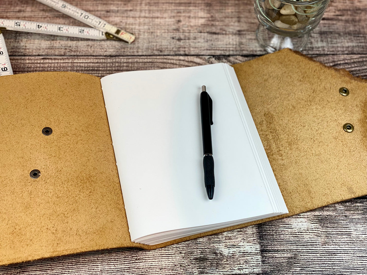Large Leather Journal - Rustic Pecan Bison with Snaps