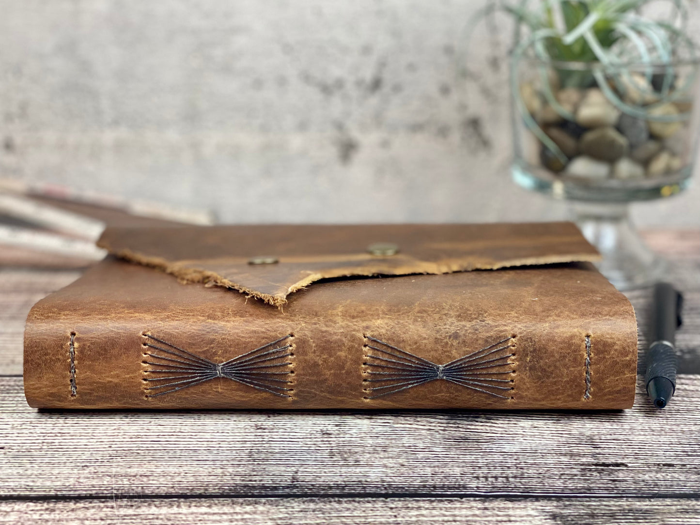 Large Leather Journal - Rustic Pecan Bison with Snaps
