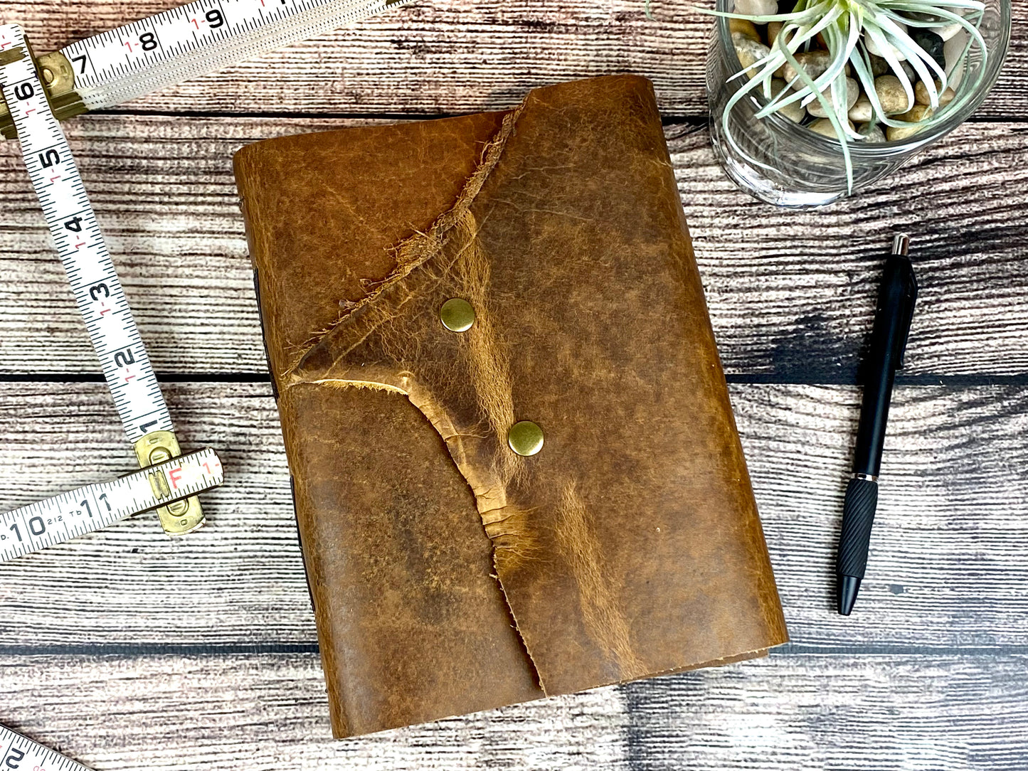 Large Leather Journal - Rustic Pecan Bison with Snaps