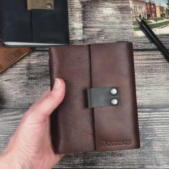 Whiskey, Bourbon, Wine or Beer, Refillable Tasting Notes in Pecan Bison Leather