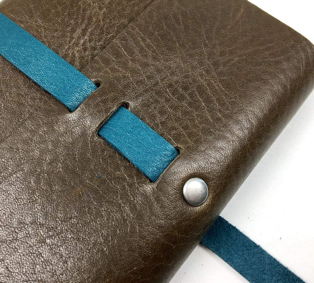 brown leather journal detail
