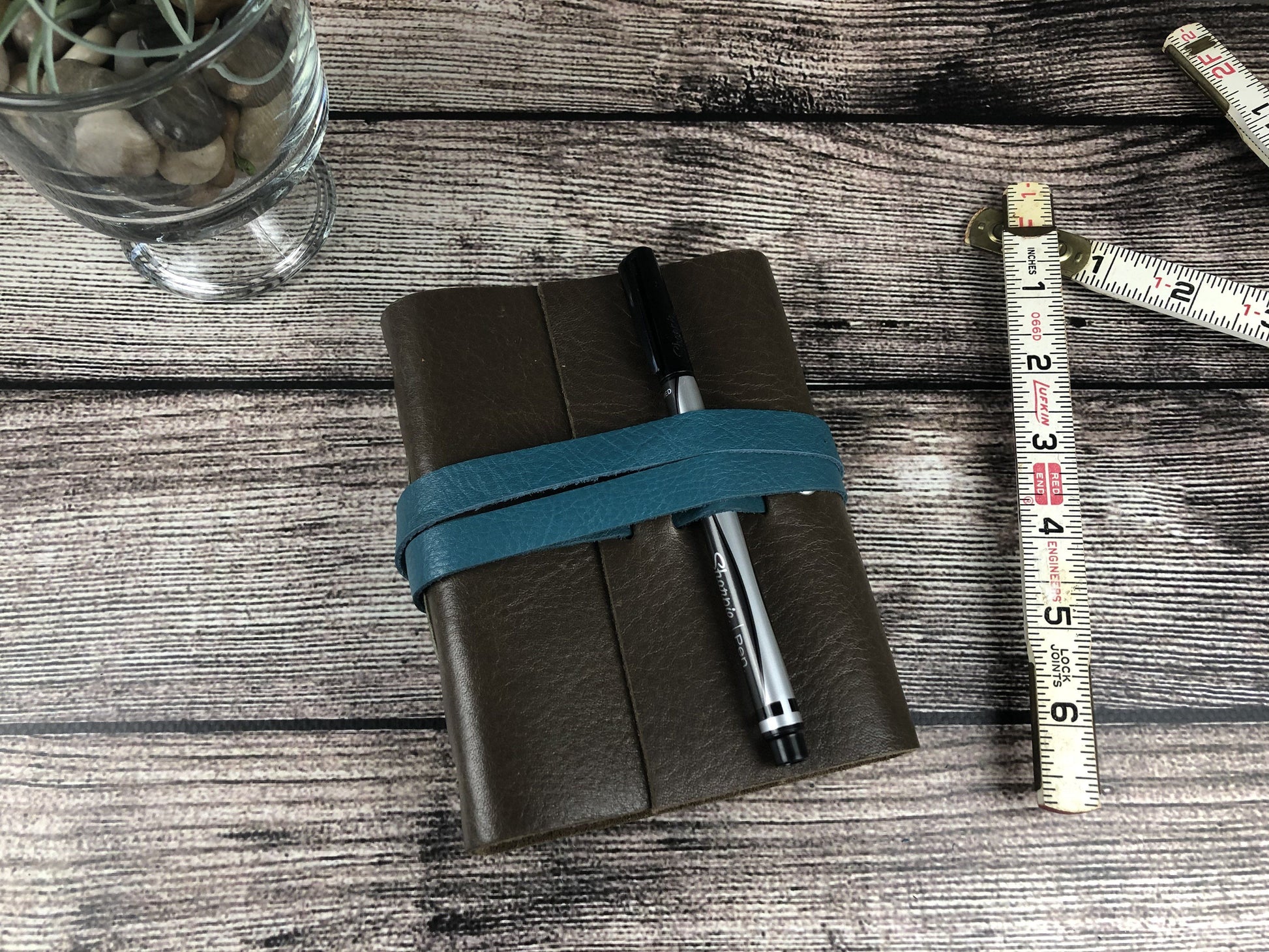Brown Leather Journal with Teal leather journal Scroll & Ink 