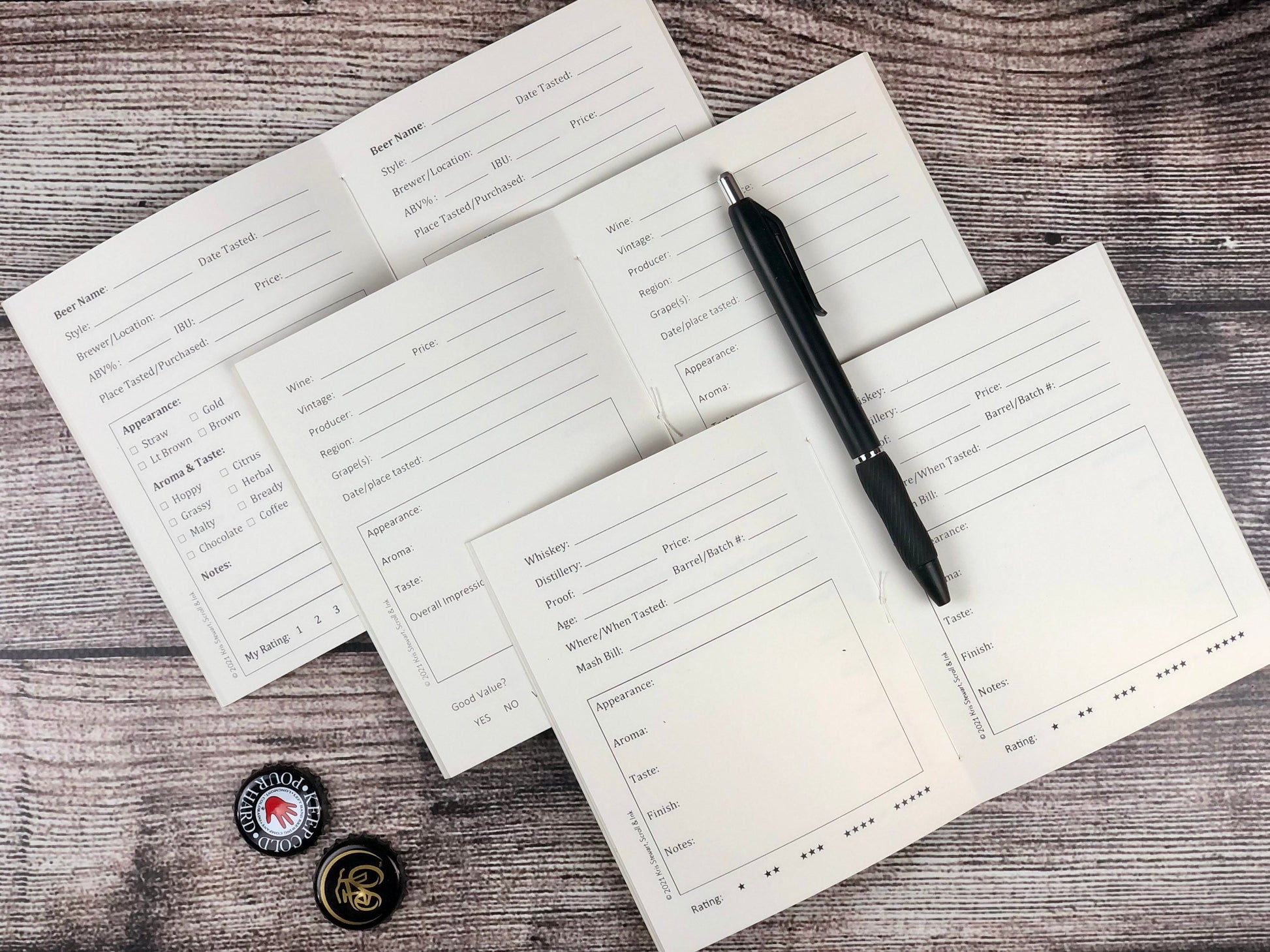 Whiskey, Bourbon, Wine or Beer, Refillable Tasting Notes in Pecan Bison Leather