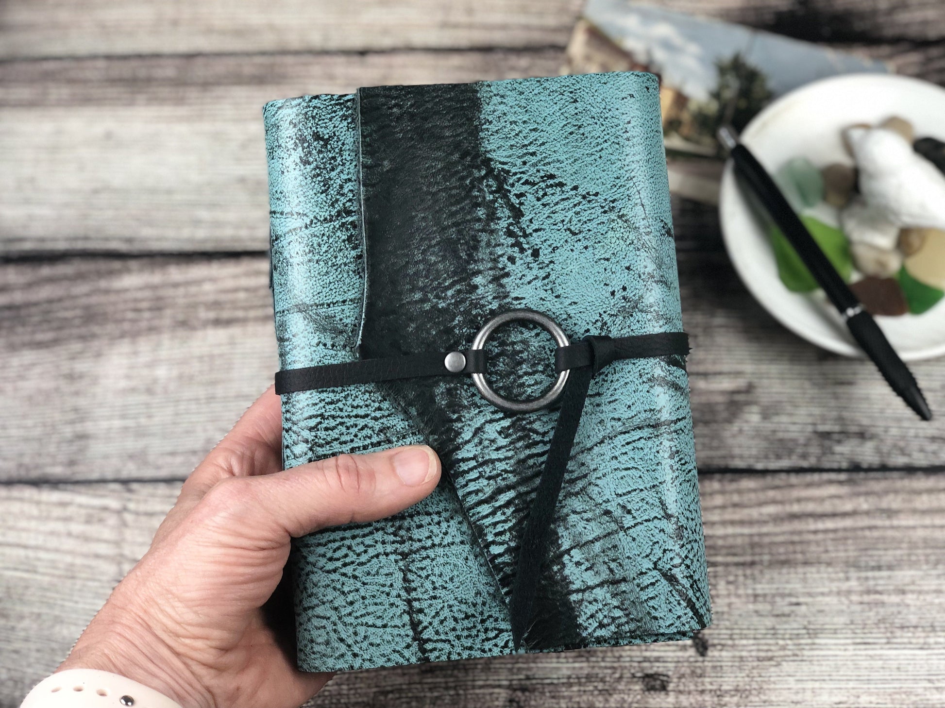 Medium Distressed Turquoise Journal leather journal Scroll & Ink 