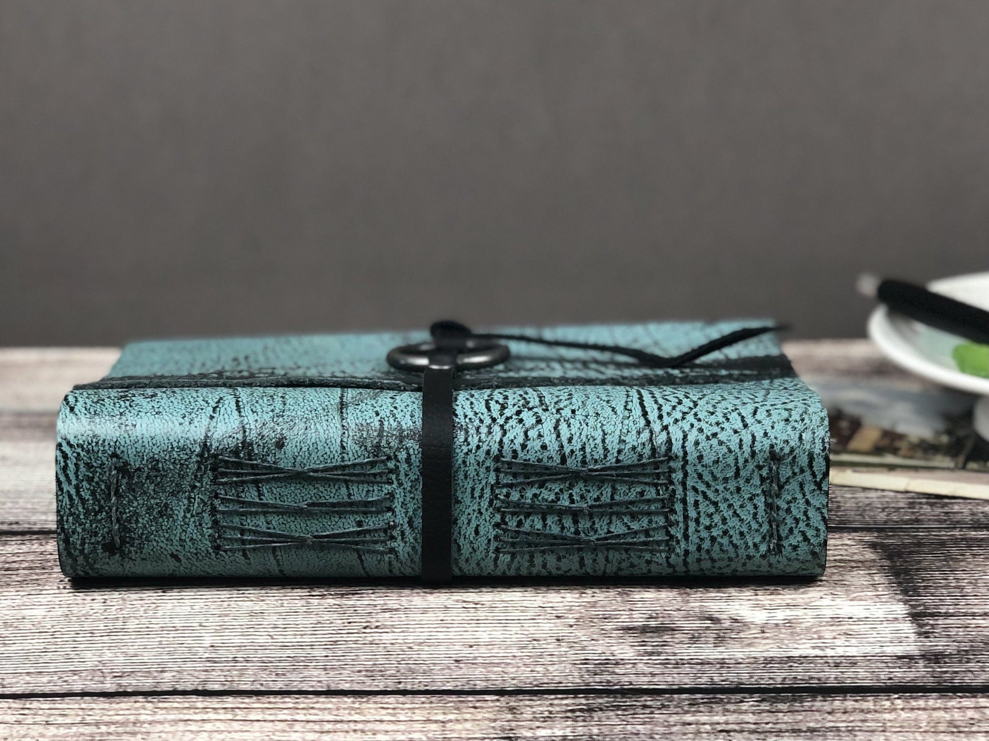Medium Distressed Turquoise Journal leather journal Scroll & Ink 