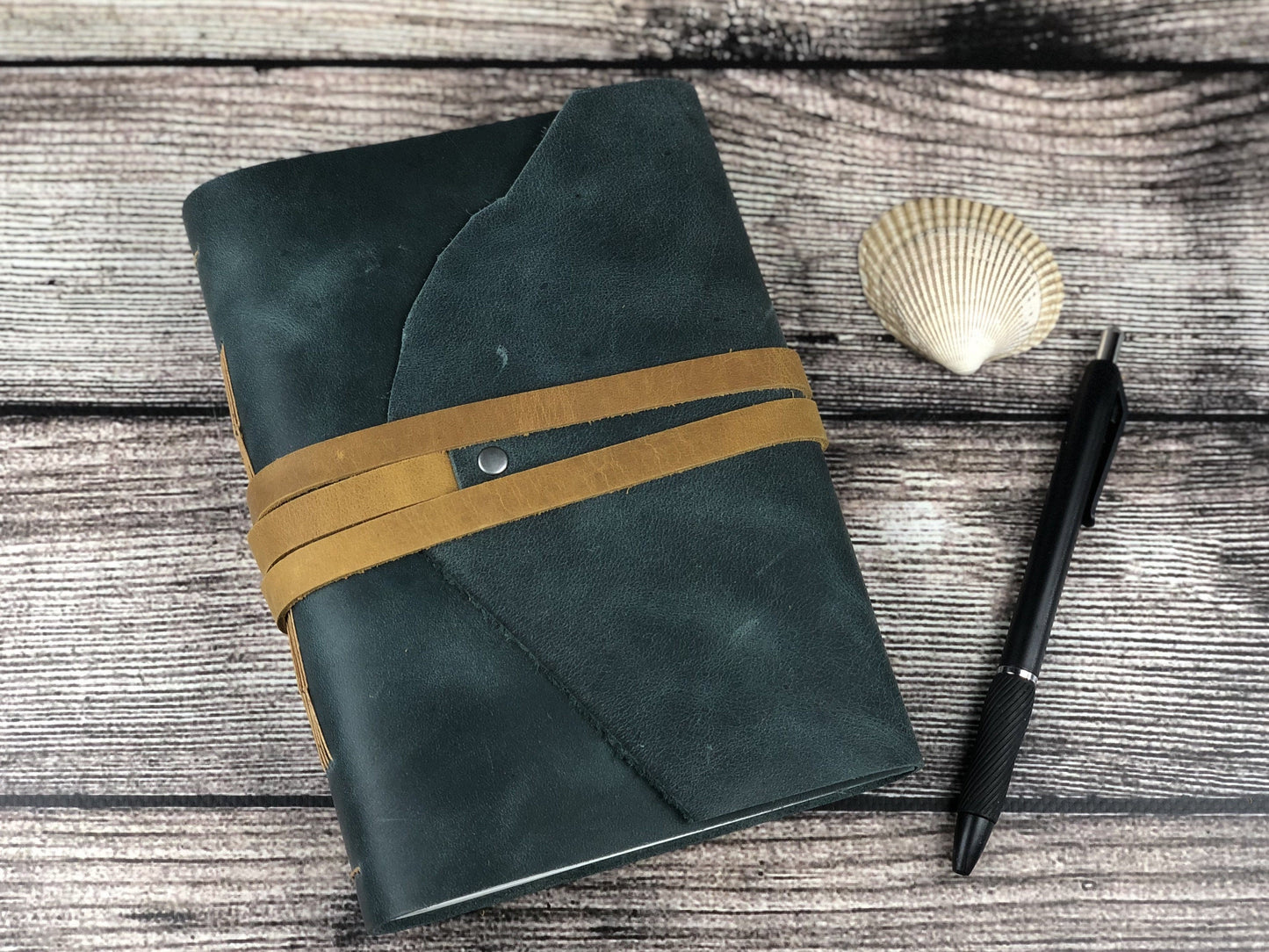 Medium Leather Journal - Teal journal Scroll & Ink 
