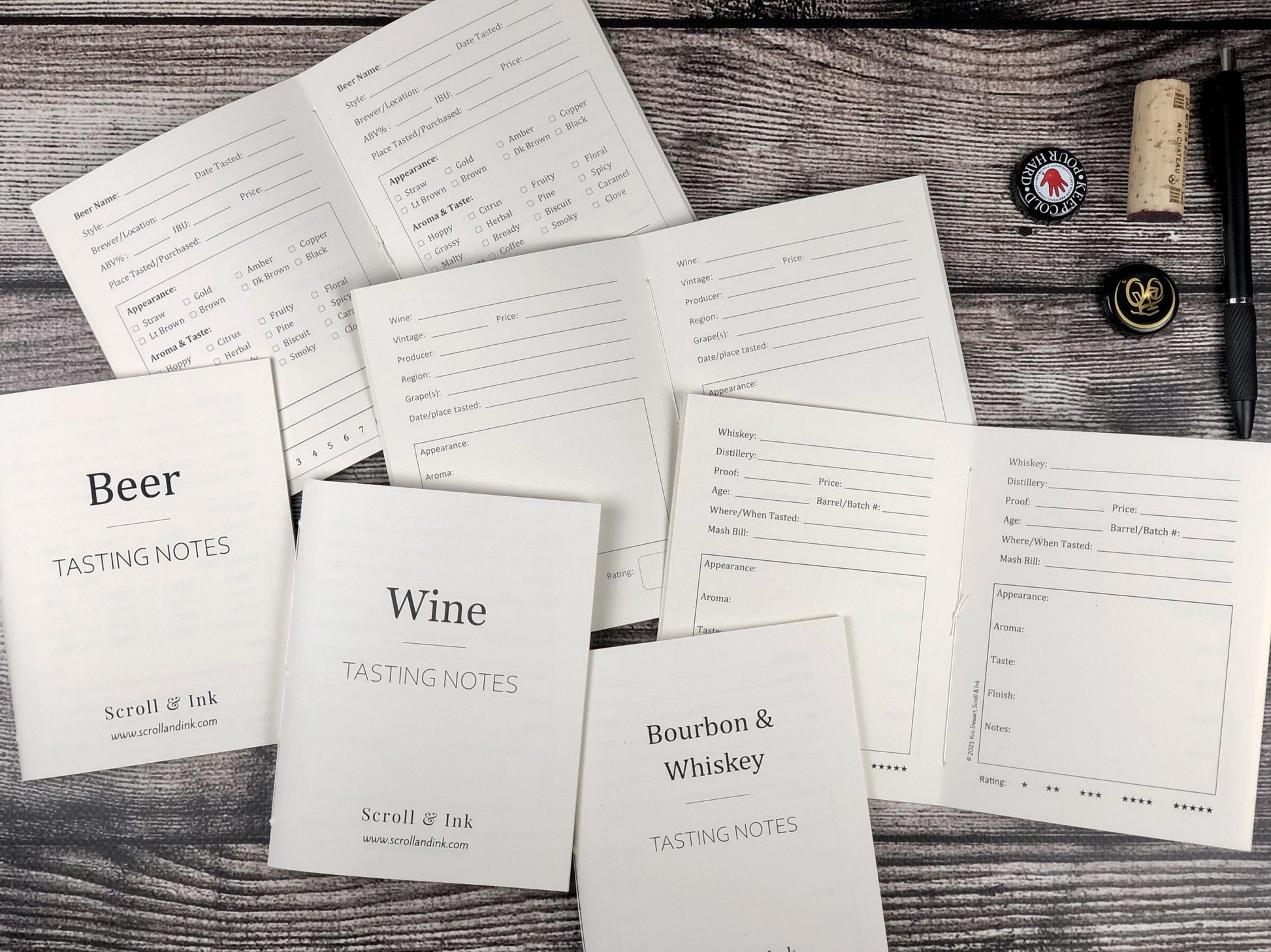 Refills for Tasting Journals - Bourbon, Whiskey, Wine & Beer - Set of 2 booklets refills Scroll & Ink 