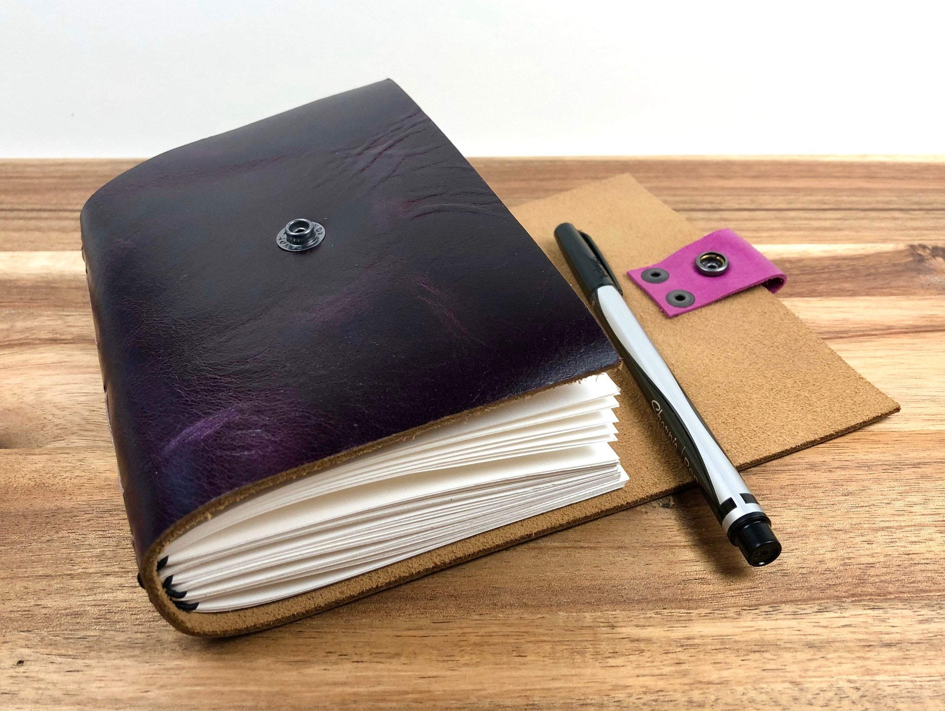 small purple refillable journal open